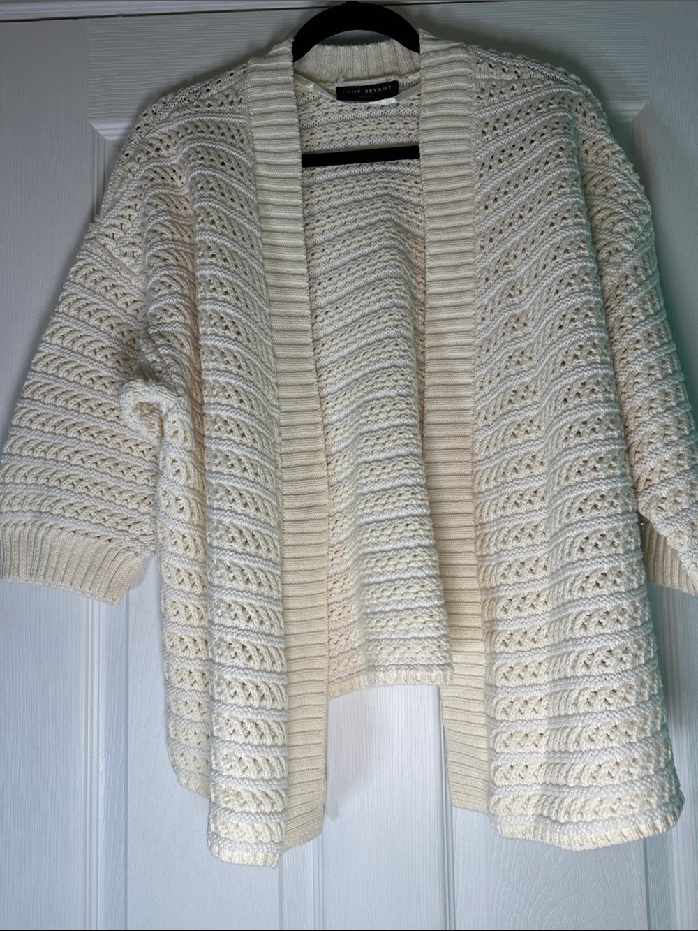 Lane Bryant Cream Open-Front Textured Knit Cardigan